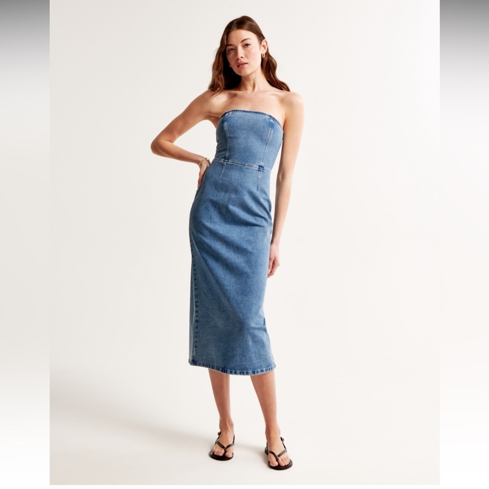 Strapless Denim Midi Dress